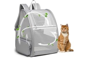 Hykiee Hunderucksack Katzenrucksack, Haustier Rucksack für Kleine Hunde Welpen bis 6kg Katzenbis 8kg, Atmungsaktive und Faltbar Transportbox mit Fenster und Innerer Sicherheitsleine Wandern, Hellgrau
