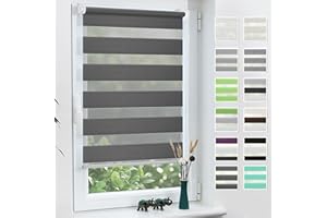 Grandekor Store Enrouleur Jour Nuit de Double Tissu, Store Jour et Nuit sans Perçage, Accessoires d'installation Inclus pour Fenêtre ou Porte, 50l x 150L cm, Anthracite