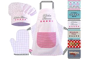 ‎EMILY´S CHECK Emily´s Check Kochmütze + Küchenschürze + Topfhandschuh für Kinder - 3teiliges Set 1428.2002, Kitchen Princess, Medium [7-12 Jahre]