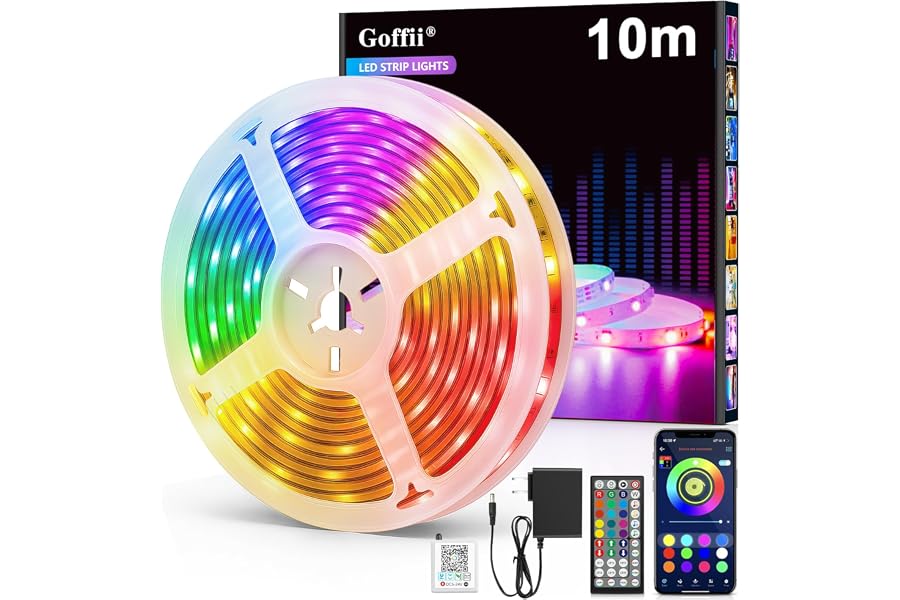 LED Strip 10m, LED Streifen Bluetooth RGB Led Band Selbstklebend mit Fernbedienung und APP. Musik Sync, Timer-Einstellung Dimmbar Led Stripes Lichterkette für Zimmer Partei deko