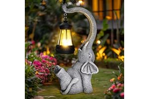 Linkax Statue de Jardin Exterieur d'éléphant, Deco Sculptures Solaire Lampe Éléphants Lumière, Idee Cadeau Maman Femme Homme Anniversaire Maison Balcon Terrasse Decoration, Gris