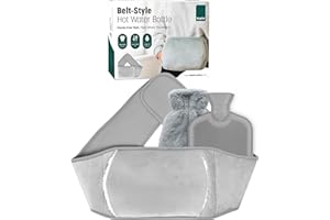KEPLIN Hot Water Bottle Belt with Plush Waist Cover - 2L Premium Natural Rubber Hot Water Bag for Cramps & Muscle Relaxation - Safe, Durable, Long-Lasting Heat Therapy - Grey