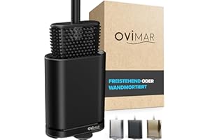 ‎OVIMAR ovimar Toilettenbürste Abeloya | schwarz | Silikon Klobürste | WC Bürste mit Belüftung | Edelstahl | abnehmbare Tropfschale | nur 6cm breit | optionale Wandbefestigung im Badezimmer