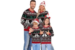 Migcaput Maglione Natalizio Donna Uomo Bambini Maglione di Natale Famiglia Girocollo Maglione a Maglia Christmas Inverno Renna Unisex Maglione Natalizio