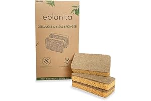 eplanita Lot de 3 éponges à récurer naturelles à base de plantes, anti-rayures, biodégradables pour cuisine et salle de bain