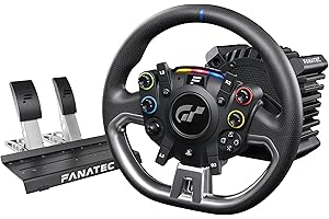 FANATEC CSL Elite Volante de Carreras, Base y Pedales Licencia Oficial Gran Turismo DD Pro Playstation – Volante Polyphony Digital, FluxBarrier Direct Drive, Juego de dos Pedales para PC, PS5, PS4