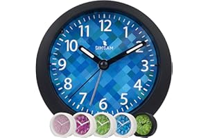 ‎SIMSAM SIMSAM Wecker Kinder Jungen, Kinderwecker Jungen Ohne Ticken, Kinder Wecker für Jungen, Analog Wecker für Kinder mit 24 Melodien, Batterie, Snooze (Schwarz-Blau)