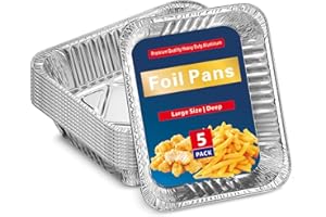 SIVAOPA 5 Pack Large Aluminium Foil Trays, Deep Tin Foil Food Take Away Container, Food Take Out Box for Roasting, Storage, Baking, BBQ, Cooking,Meal Prep Tray-(32x26x7cm, 3500ml)