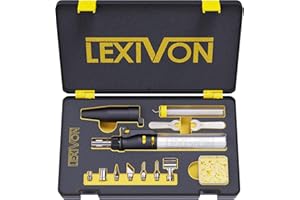 LEXIVON Kit multipropósito soldador de butano | Juego de 7 puntas de llama ajustable con autoencendido inalámbrico | Pro Grade Equivalente (LX-770)