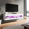 ELEGANT LED Colorful Floating TV Cabinet with Wall Mount, Storage Shelves, High Gloss Finish - Perfect for Living Room Entertainment - 1300x300x300mm, White, Floor-standing Available