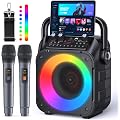 Karaoke Adulte, Haut-Parleur Bluetooth Portable Karaoke pour Adultes avec 2 Microphones sans Fil, Système PA pour Adultes et Enfants avec Lumières LED pour Les Fêtes (Noir)