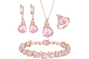 EVER FAITH Parure Bijoux 4PCS Ensemble Goutte d'eau Cubique Zircone Glamour Collier Boucles d'oreilles Bracelet de tennis et Anneau Ouvert pour Dames de Mariage Fête Clair Ton d'argent