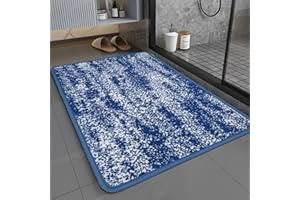 ORTIGIA Non-Slip Bath Mat Super Absorbent Bathroom Mats Machine Washable Bath Mats 50x80 cm Blue Rubber Backed Ultra Thin Quick Dry Comfortable Bath Rug for Bathroom Floor Laundry Shower