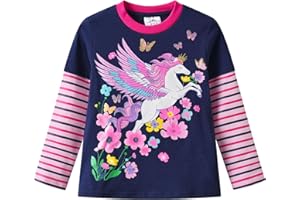 VIKITA T-Shirt Strisce Arcobaleno Maniche Lunghe Top Bambina 3-12Anni