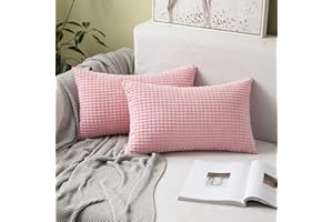 MIULEE Funda de Cojín de Rayas de Maíz Fundas de Almohada Suave Decorativa Pana Cojines Granulado Poliéster para Habitacion Sofá Silla Cama Sala de Estar Dormitorio 30x50cm 2 Piezas Rosado