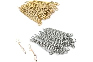 DHER Épingles à tête de fabrication de bijoux Épingles à oeil Tiges Clous a Tete 100pcs aiguille en forme de T en acier inoxydable 0.6mm diamètre de fil aiguille à tête plate argent/or