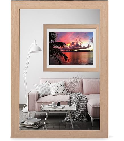 Cadre Pour Puzzle Et Affiche Cadre Photo Bois PrimeLuxe 48x68cm (Image) - Hêtre Naturel - Antireflet - Sur Mesure Verre Acrylique