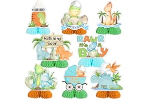 JOYMEMO 8 Pieces Dinosaur Baby Shower Honeycomb Centerpieces for Boys, Hatching Soon Baby Shower Table Decorations, Rawr Its A Boy Dinosaur Themed Party Supplies