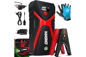 MASKO® Powerbank do samochodu, 3000 A, prąd szczytowy, 24000 mAh (do 8,0 l benzyny lub oleju napędowego 8 l) z latarką LED, do pojazdów 12 V, rozrusznik do SUV, motocykla, ATV, kosiarki, w zestawie