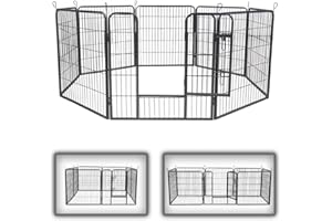 zoomundo Parc Enclos 80cm Haute pour Chiens Métal pour Chiots Animaux Grillage Rongeur Petit avec Porte 8 Panneaux - L