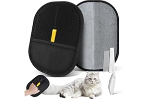 Niuny Gant Poil Chat 2Pcs Gant Poils Animaux Pet Hair Remover Inclure 1Pcs Peigne Chat Gants D'épilation Réutilisables Gants Antistatiques Toilettage Double Face pour Nettoyer Les Poils d'animaux