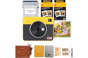 KODAK Mini Shot 3 Retro 4PASS 2-en-1 Cámara Instantánea e Impresora Fotográfica (7,6x7,6cm) + Paquete de Accesorios 68 Hojas, Amarillo