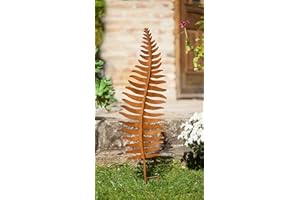 DEKOLEIDENSCHAFT Fiche de Jardin « Feuille de fougère » en métal Aspect Rouille, 78 cm de Haut, fiche de Parterre, fiche de décoration, décoration de Jardin pour l'extérieur