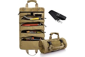 Koolertron Sac à Outil Imperméable Trousse Sacoche Enroulable Porte Outils 900D Oxford Portable Rangement pour Bricoleur Garage Voiture Moto (Kaki) D01ASAS-XJND07AS-LEAS