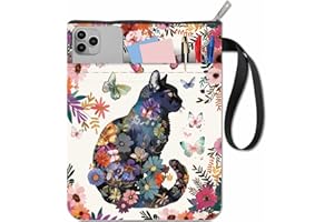 CRASPIRE Copertina per Libro con Fiori e Gatti in Tessuto Lavabile Motivo Floreale con Farfalle e Gatti Stampata con Tasca Extra per Libri di Testo Natale Compagni di Classe Donne Lettrici