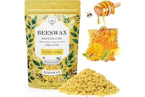 VEGISHINE Cera D'api Gialla Biologica 200G, Cera D'api Gialla Pura e Naturale al 100% per La Cura Della Pelle Fai Da Te, Balsamo per Labbra, Smalto, Lozione, Sapone e Accessori per La Fabbricazione di Candele