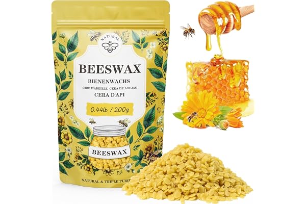 Cire d'abeille jaune 200g, Cire d'abeille bio VEGISHINE pour les cosmétiques, Cire pour la fabrication de bougies, Cire d'abeille pure et naturelle pour les soins de la peau, baume à lèvres