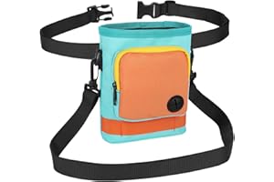 Weesiber Dog Treat Pouch for Training- Portable Dog Training Treat Pouch, Built in Poop Bag Dispenser Dog Treat Bag for Walking & Training - Adjustable Waist Belt & Shoulder Strap(Light Blue+Orange)