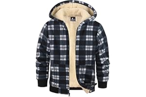 zitysport Boy Fleece Hoodie Kids Winter Plaid Fleece Full-Zip Hoodie Fleece Lined Sherpa Sweatshirt Boy's Jacket Soft Warm Hooded Flannel Jacket for Children