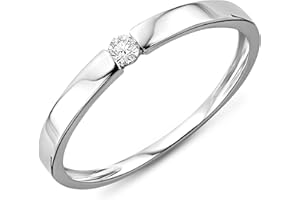 MIORE Anillo solitario de compromiso en oro blanco 9 quilates 375/1000 con diamante natural talla brillante de 0,05 quilates