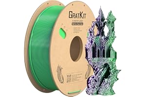 GratKit Filamento di Seta PLA a Doppio Colore 1.75mm, Filamento per stampante 3D FDM 1KG(2,2 libbre), Precisione Dimensionale +/- 0,03 mm, Due-Color Silk PLA Viola e Verde