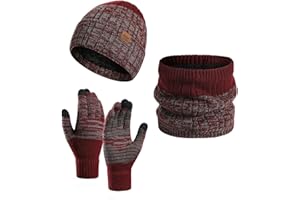 Daysskk Ensemble de Bonnet, Écharpe et Gants Femme Homme Hiver 3 en 1 Bonnet Tricoté Chaud Cache Cou Extensible Gants Tactiles pour Homme Femme