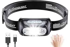 Babacom Head Torch, Rechargeable Super Bright LED Headlamp-250 Lm, Motion Sensor, IPX6 Waterproof, 5 Light Modes, Adjustable Angle & Strap, Led Head Torch for Running Camping Hiking Fishing