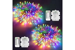 JXLEDAYY 2 Pack Christmas Lights Battery Fairy Lights Total 20M 200 LED Multicoloured String Lights Outdoor Waterproof with Remote Timer 8 Modes for Indoor Outside Garden Party Xmas Bedroom Decorations
