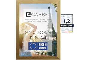 CABBEL Pojedyncze opakowanie (1 szt.) ramka na zdjęcia DIN A4 21 x 30 cm, drewniana ramka MDF w kolorze złotym | do zawieszenia i postawienia | z nietłukącym się szkłem pleksi/nowoczesną | idealna do
