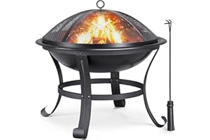 Yaheetech Brasero Exterieur de Jardin Chauffage Foyer Poêle en Fer avec Poker Gril Couvercle pour Terrasse Patio Cour 54 x 54 x 50cm Noir