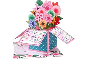 Giiffu Pop Up Bouquet Cards, Mothers Day Pop Up Card, Mother's Day Card for Mom, Birthday Card for Her,Thank You Card for All Occasion with Note Card and Envelope(Watercolor Flowers)