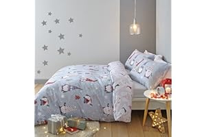 Catherine Lansfield Set copripiumino, Con gnomi in cotone spazzolato, Rosso/grigio, Doppio (Double)