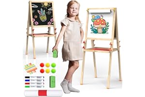 JOYOOSS Easel for Kids Art Easel Kids Easels for Toddlers Easel, Toddler Art Easel Dual-Sided Adjustable Wooden Magnetic Board for Kids Easel for Toddlers Kids Ages 4-8