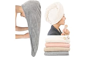 ROLSHOL 4 Pack Microfiber Hair Towel Wrap Super Absorbent & Quick Dry Women Hair Drying Towel for Curly Hair Long & Short Hair - Anti-Frizz Hair Turbans for Wet Hair (Gray & Pink & Beige & Khaki)