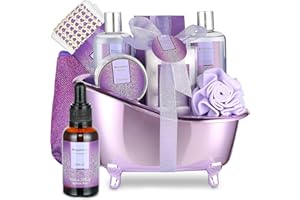 Hygiene Key Spa Gift Set for Women | Lavender Bath Gift Set, Pamper Gifts for Women, 10 pcs Spa Gifts with Bubble Bath, Bath Bombs, and more (Lavender)
