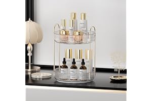 LEIKOSUP Organizzatore di Trucco Rotante a 360°, Porta Trucchi Organizzatore Grande Capacità,Organizzatore di Profumi,Organizer Trucchi Multifunzione per Toeletta,Camera da Letto,2 Livello Trasparente