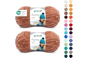 Gründl Laine Funny uni - laine chenille douce pour le crochet – moelleuse et respectueuse de la peau - 100% polyester – 2 pelotes 100 g / 120 m – taille d’aiguille 5-6 -brun clair