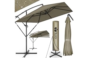 tillvex® Alu Sonnenschirm Rechteckig Ø 330 cm + Abdeckung mit Kurbel | Ampelschirm Eckig mit Ständer & Windschutz | Gartenschirm UV-Schutz Aluminium | Kurbelschirm Marktschirm wasserdicht 360° drehbar