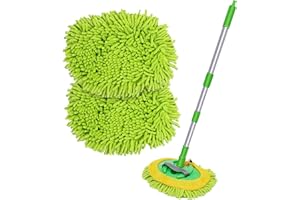 CLOKELAI 47.5" Car Wash Brush Mop Cleaning Tool with Long Handle Kit for Washing Detailing Cars Truck, SUV, RV, Trailer, Boat 2 in 1 Chenille Microfiber Sponge Duster Not Hurt Paint Scratch Free