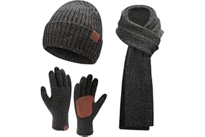 Bequemer Laden Hommes Hiver Chaud Bonnet Tricot Longue Echarpe Gants Tactiles Ensemble pour Temps Froid Cadeaux Homme